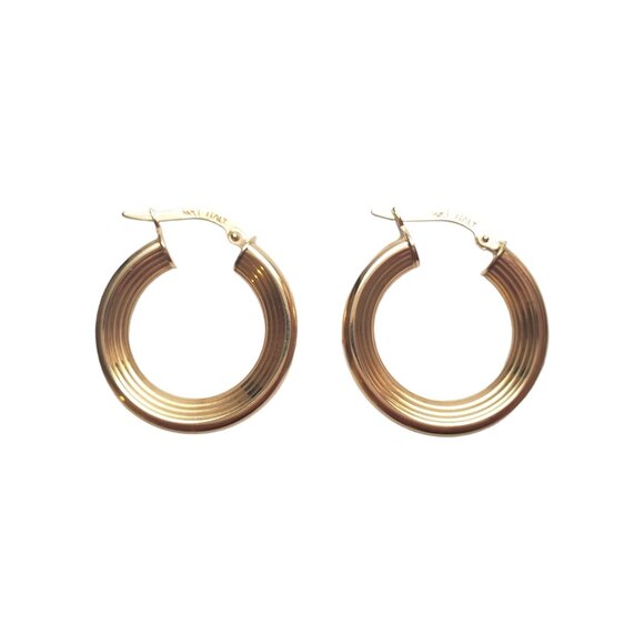 Estate Jewelry - 14K Yellow Gold Concave Ribbed Hoop Earrings #17628